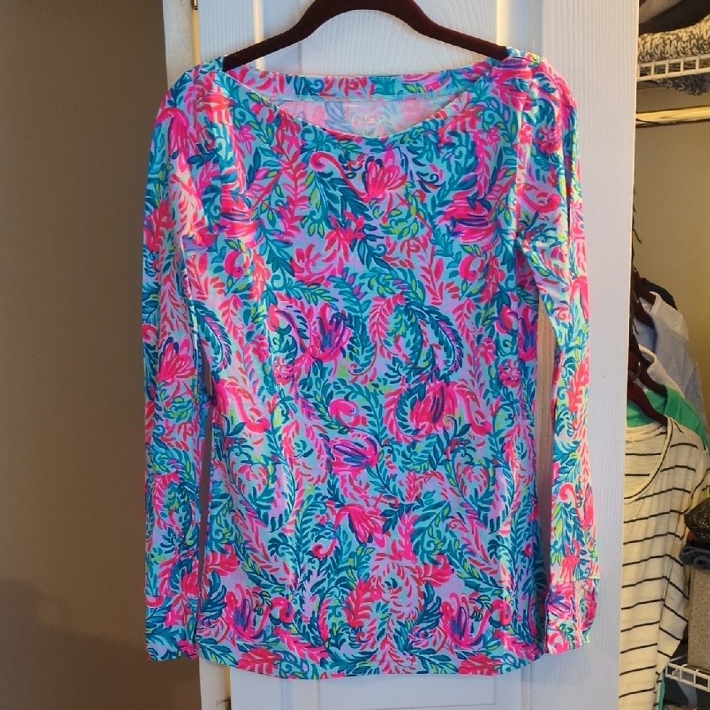 Lilly Pulitzer Vibrant Pink and Blue Long Sleeve Top Never Worn